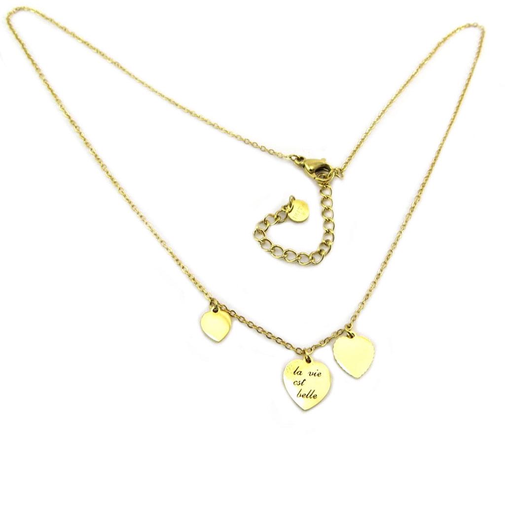 Les Trésors De Lily [P7852] - Golden 'Love' Steel Designer Necklace (life Is Beautiful) - 7x6 Mm