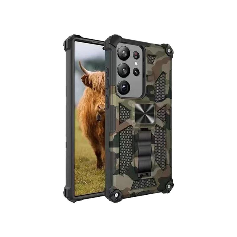 Военный Камуфляж Ударопрочный Чехол-Броня Для Samsung Galaxy S23 S24 FE S21 S25 ULTRA A56 A36 A26 A16 A06 Скрытая Подставка Чехол для Телефона