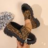 Women's Chunky Platform Loafers Leopard Print Slip On Casual Shoes Woman Fashion Patent Leather Thick Sole Dress Shoes Plus Size