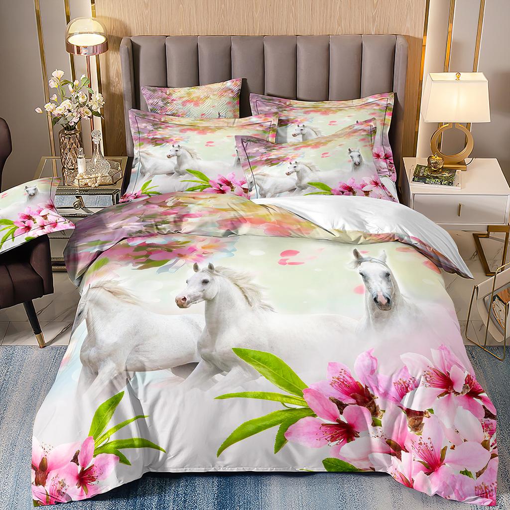 Лошадь Трехпредметный Цветок 3D Цифровая Печать Пододеяльник Простыня Наволочка Комплект Постельного Белья