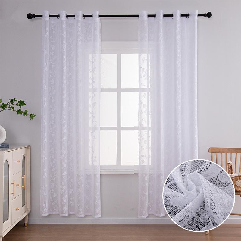 Тюлевые шторы в европейском стиле с цветочной вышивкой в виде тыквы - Легкая полиэстеровая ткань, Легкий монтаж, Дизайн с люверсами