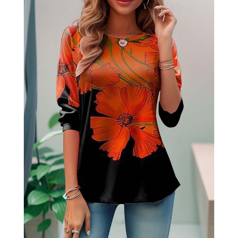 Valentine Women's Rose T Shirt Cute Rose Floral Regular Tops Print Regular Fit Daily Weekend Black Blue Purple Orange Rose Pink Fall Winter Prefall