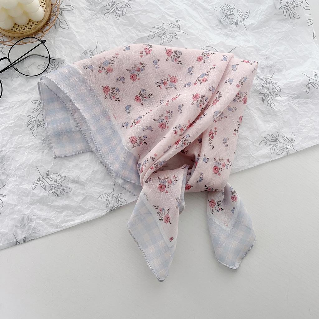 1116 New cotton and linen floral headband silk scarf small square scarf women's spring and autumn scarf decorative suit scarf headscarf versatile