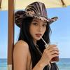 Cow pattern ethnic style big-brimmed top hat, sunscreen hat, jazz hat, women's suede one-word top cowboy hat, niche hat