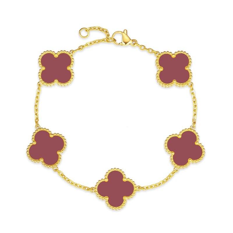 Браслет из 18-каратного золота 'Клевер-четырехлистник', высокая версия 15 мм, двухсторонний перламутр, пятицветный, с сохранением цвета, женский