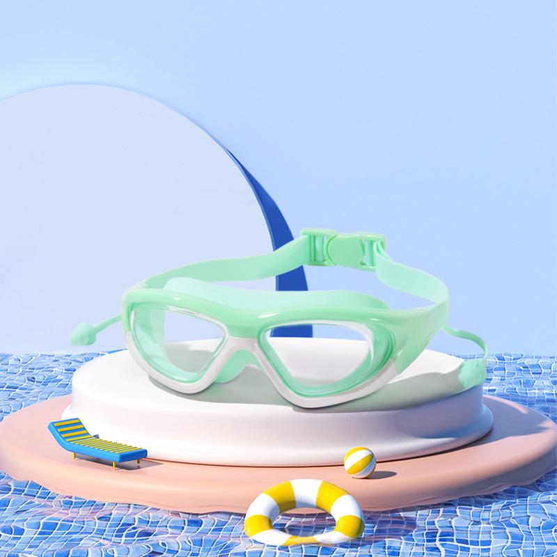 Детские водонепроницаемые, непромокаемые очки для плавания с берушами — большая оправа, очки для дайвинга HD для мальчиков и девочек.