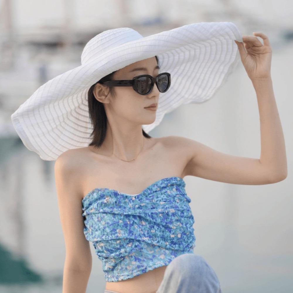 UV Anti DIY Moldable Wide Brim Hat Bowknot Women Sun Hat Simple Plastic Bucket Hat  Famale