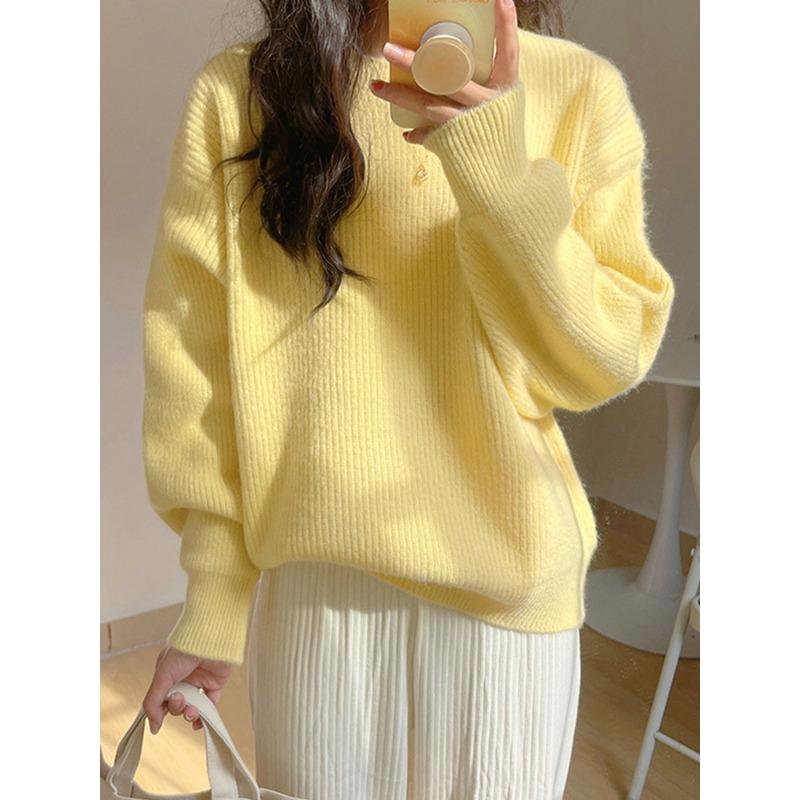 Повседневный пуловер с круглым вырезом, вязаный свитер, женский, новый, осенне-зимний, свободный и тонкий, ленивый стиль, верхняя одежда, вязаный свитер, топ, тренд