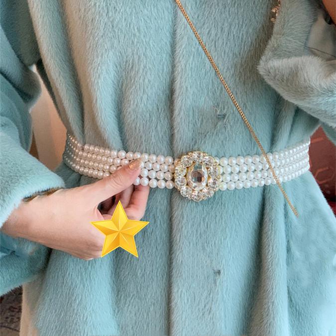 Beautiful Pearl Belts Fashionable White Beaded Pearl Ornament Belt Strong Elastic Cord Belts Woman's Dress Belts