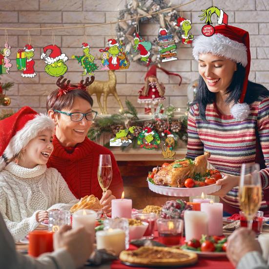 12/36 шт. Рождественские украшения из дерева, рождественские подвесные украшения, зеленая подвеска в виде эльфа, декор для рождественской елки