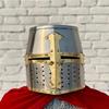 Medieval Crusader Helmet Steel Brass Knight Armor Ren Faire Cosplay Helmet LARP Reenactment Gear Collectible Viking Helmet