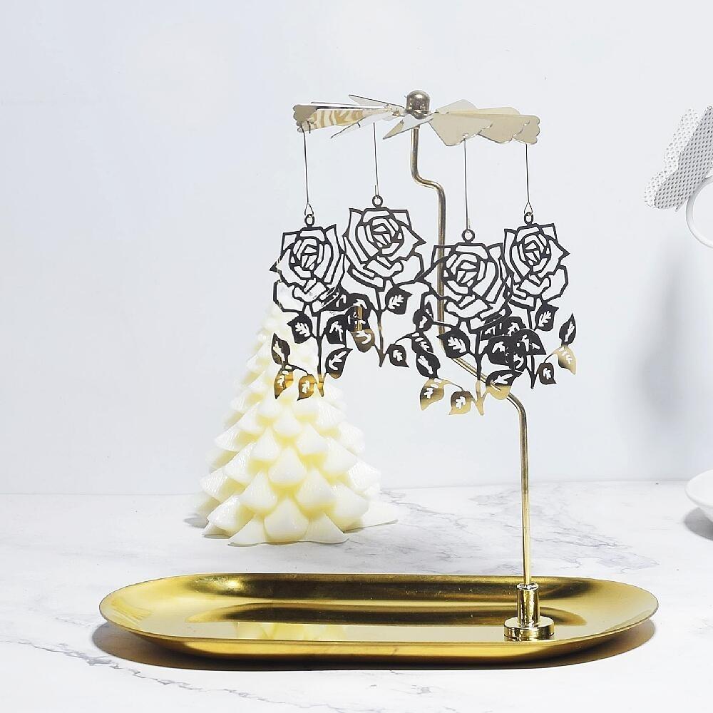 Gold/Silver Christmas Rotating Candle Holder Stainless Steel Rotating Candlesticks  Night