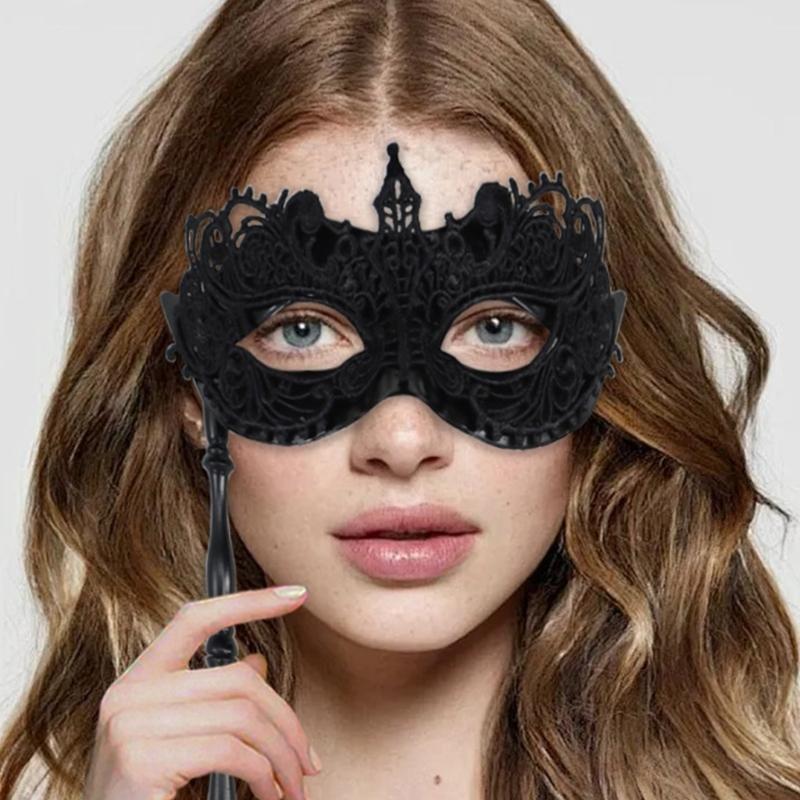 Sophisticated Handheld Parties Mask For Masquerades Event Feathered Lace Design Lightweight Build Comfortable Grip