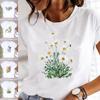 Women's Plant Lovely Flower Trend Cute Short Sleeve Print Tee Top Tshirt Lady Female Clothing Summer Fashion Casual Graphic T-shirt
