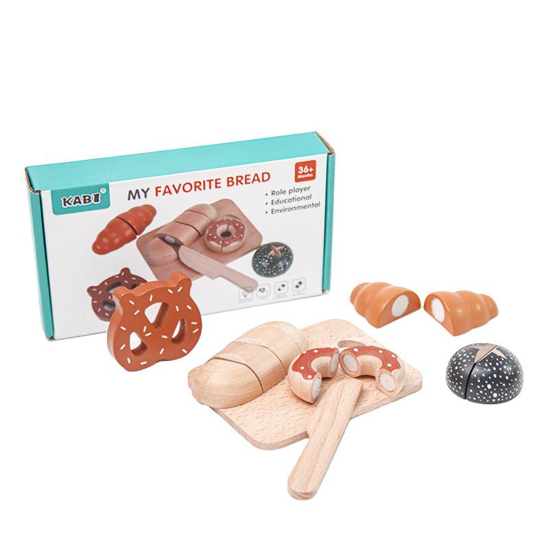Simulation Wooden Funny Velcro Bread Cutting Game Children Toy Set For Kid Gift