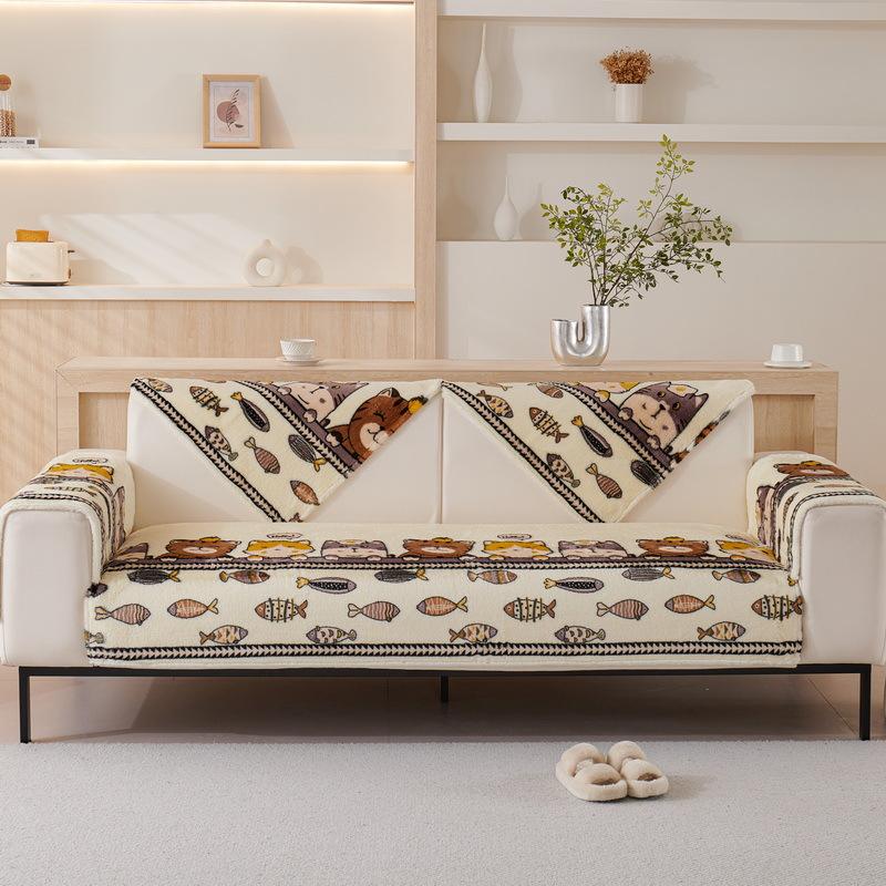 Подушка для дивана Зимняя Утолщенная Плюшевая Подушка для Сиденья Простой Мультяшный Нескользящий Кожаный Чехол для Дивана Новый Чехол Полотенце