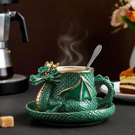 Кофейная кружка в форме дракона, сделанная вручную из смолы, коллекционная, мифическое существо в стиле дракона, декор для кухни