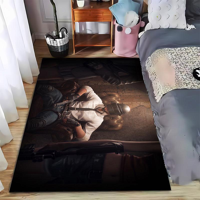 Stylish Gaming Rug with Action Character in Intense Atmosphere Suitable for use as an anti-slip game mat for living room and bedroom sofas