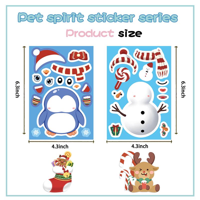 8pcs Cute Christmas Puzzle Stickers Make a Face Kids DIY Toys Assemble Sticker Games Xmas Party Favors 2025 New Year Gift
