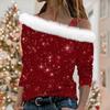 Рождественский женский свитер 2024 года с длинными рукавами и диагональным воротником, женская футболка Slim Temperament с длинными рукавами