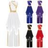 Womens Color Block Dance Costume Two Piece Set with Metallic Accents Irregular Hem Dress and Flowy Wide Leg Trousers