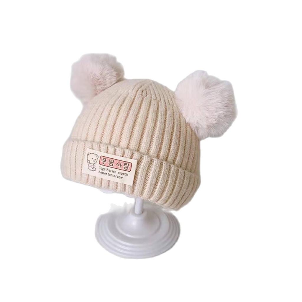 Милая зимняя вязаная детская шапка с мультяшным медведем, теплая детская шапочка для девочек и мальчиков, корейский капюшон для малышей, детские плюшевые шапочки для защиты ушей