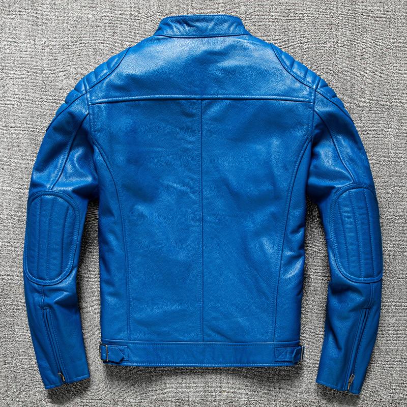 Новая куртка из натуральной кожи коровьей кожи высшего слоя для молодых мужчин, мотоциклетная, со стойкой, приталенная, модная кожаная куртка, короткая осенняя куртка