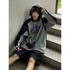 Streetwear 90s Long Sleeve T Shirt Women Vintage Harajuku Gray Pullover Sweatshirts Oversized Retro Patchwork Print Tees
