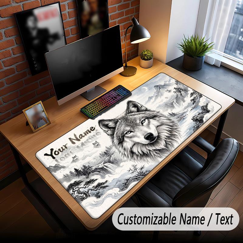 Wolf Theme Custom Mouse Pad Personalized With Name Text Customized Desk Mat For Office Home Decor
