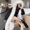 Removable Fox Fur Lining Mid-length Fur Coat Female Thick Warm Knee-high Fur Coats Autumn and Winter Hooded Parka with Waist Drawstring