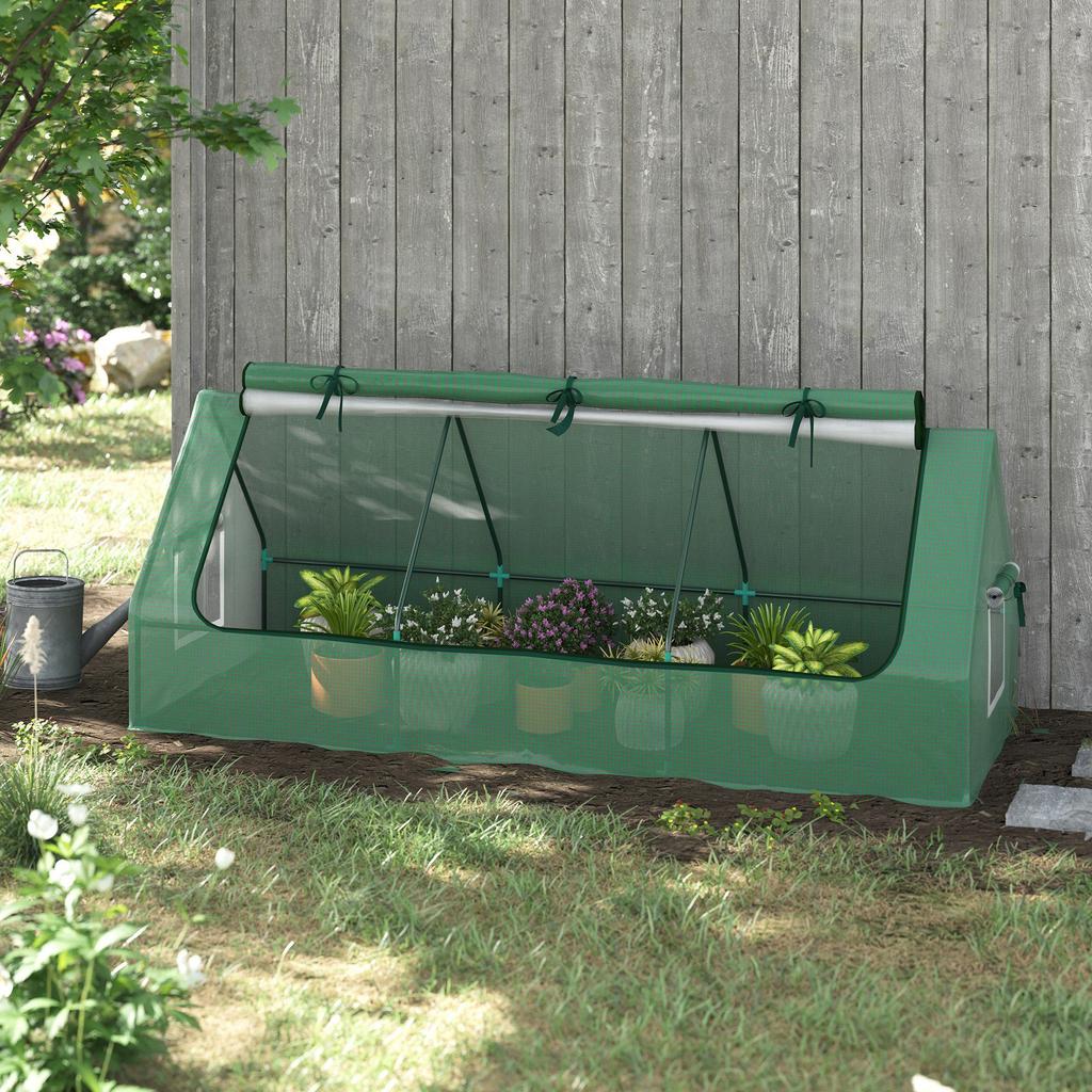 Portable Small Polytunnel, Mini Greenhouse with Mesh Windows for Indoor and Outdoor, 240x90x90cm, Green