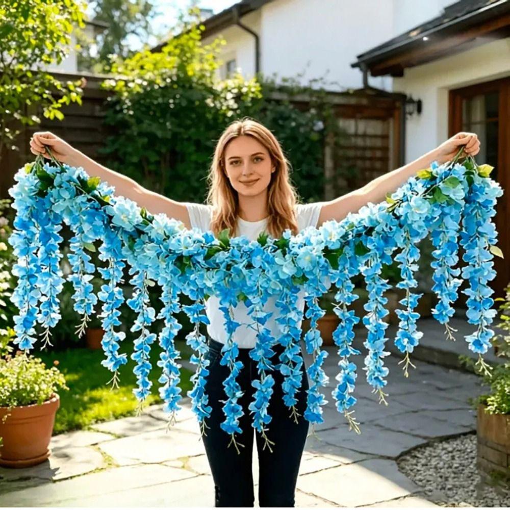 Hanging Design Artificial Wisteria Flower Vine Cherry Flower Faux Flower Vine Wedding Decoration