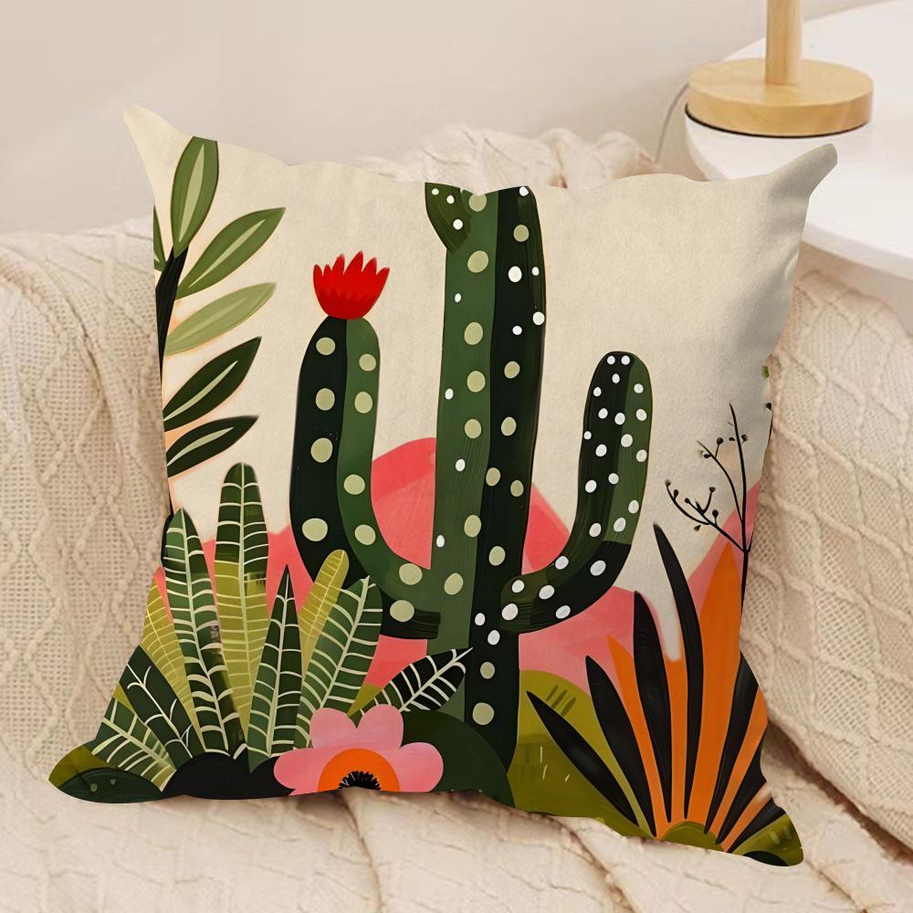 Retro Cactus Cushion Cover Short plush Doublesided Print Square Throw Pillow Covers Sofa Home Cushion Decor