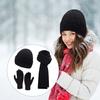 3 Pcs/Set Unisex Winter Beanie Scarf Gloves Set Thick Knitted Warm Cap Touchscreen Gloves Elastic Ear Protection Windproof