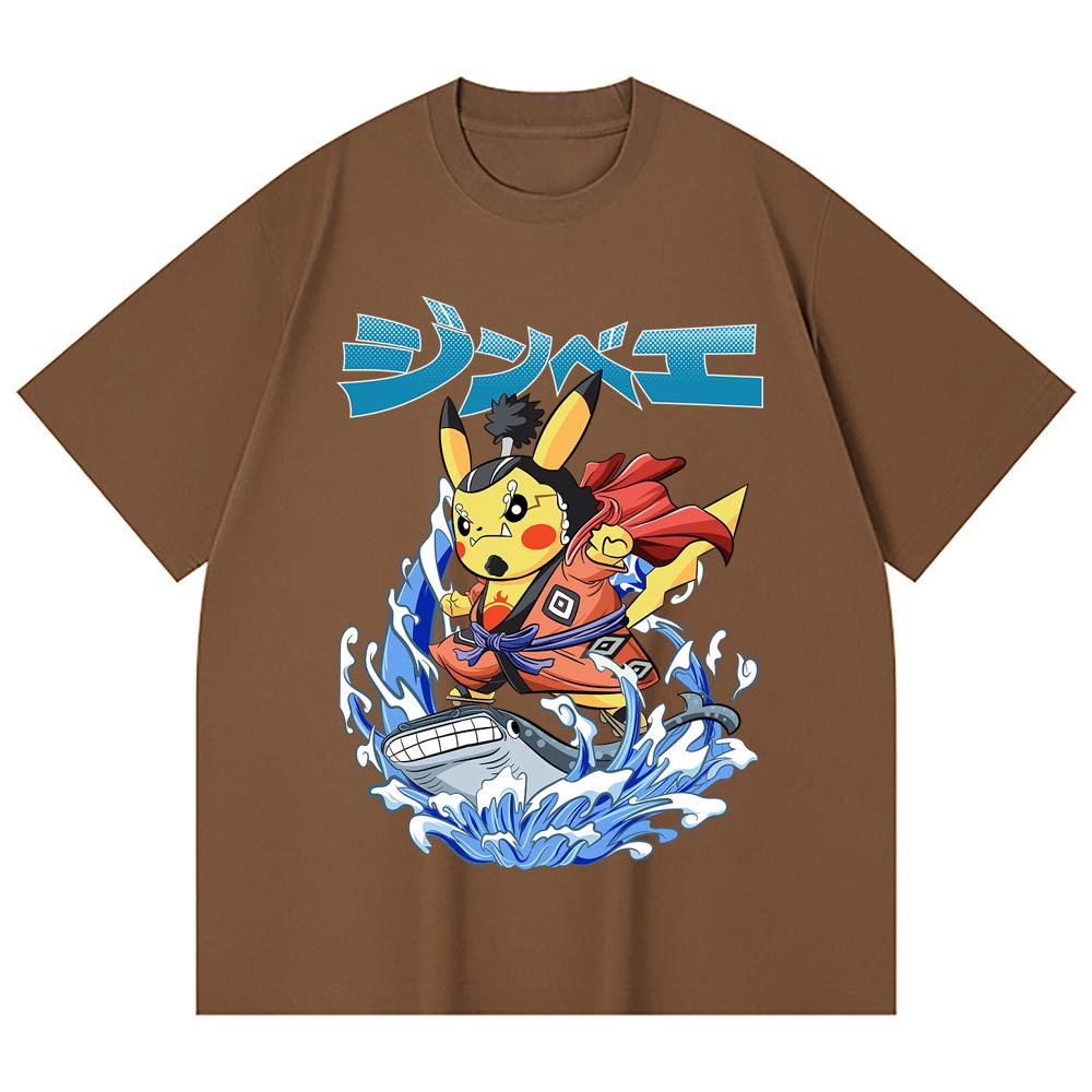 230 Gsm 100% Cotton Pokemon V11 Jimbei Pikachu Print Unisex Heavy Cotton T Shirt