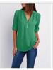 Shirt V-neck Zipper Plus Size Women's Long Sleeved Loose Chiffon Shirt with Adjustable Sleeves