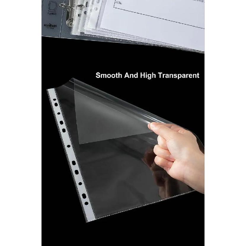 50pcs HD Transparent A4 Binder Sleeves 11-holes Sheet Protector A4 Plastic Sleeves Glossy Clear File Bag 8C/10C Thickness
