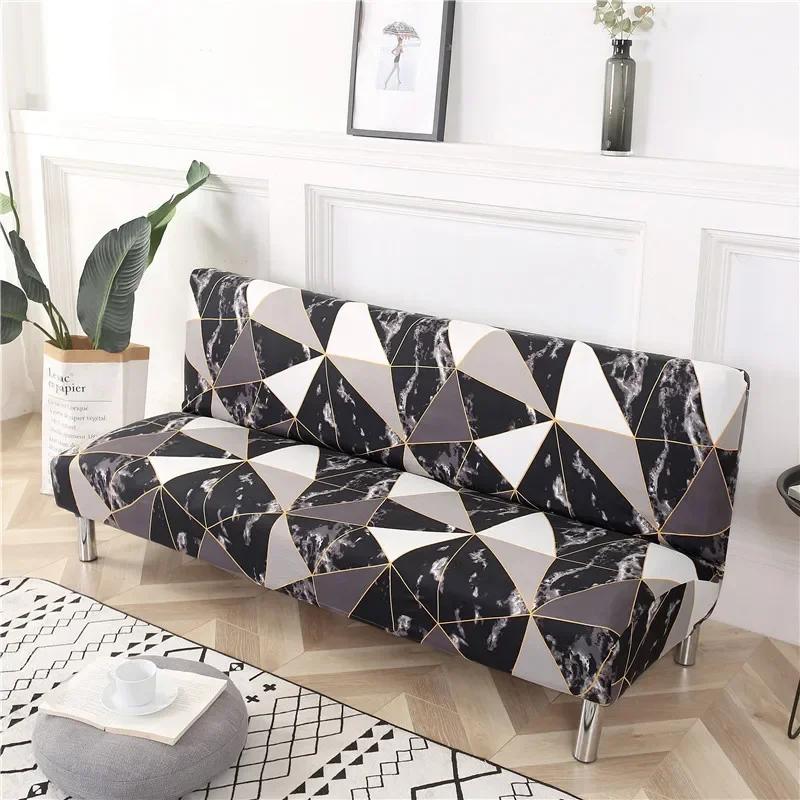 [Stretch Sofa Bed Cover] Spring/Summer Milk Silk Fabric Living Room Armless Folding Sofa Sofa Cover Puf Grande Y Esponjoso