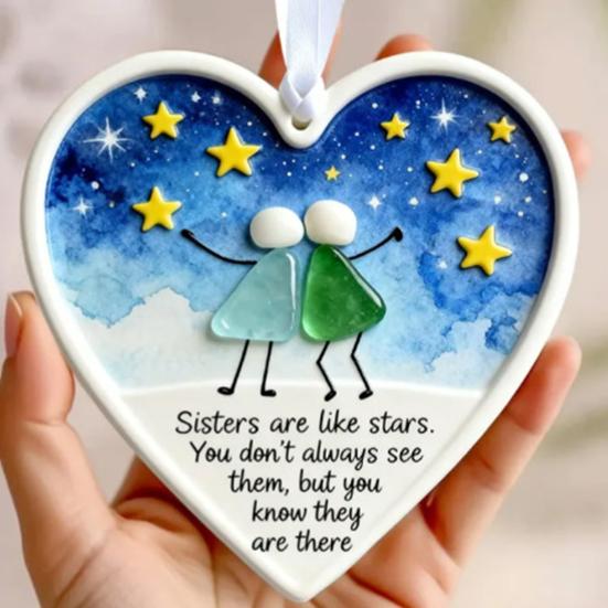 Sea Glass Art Friendship Ornament Handmade Sea Glass Christmas Tree Ornament TRUE Friends Are