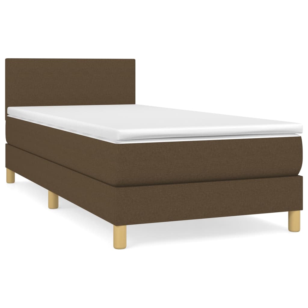 Box Spring Bed with Mattress Dark Brown 90 x 190 cm Fabric