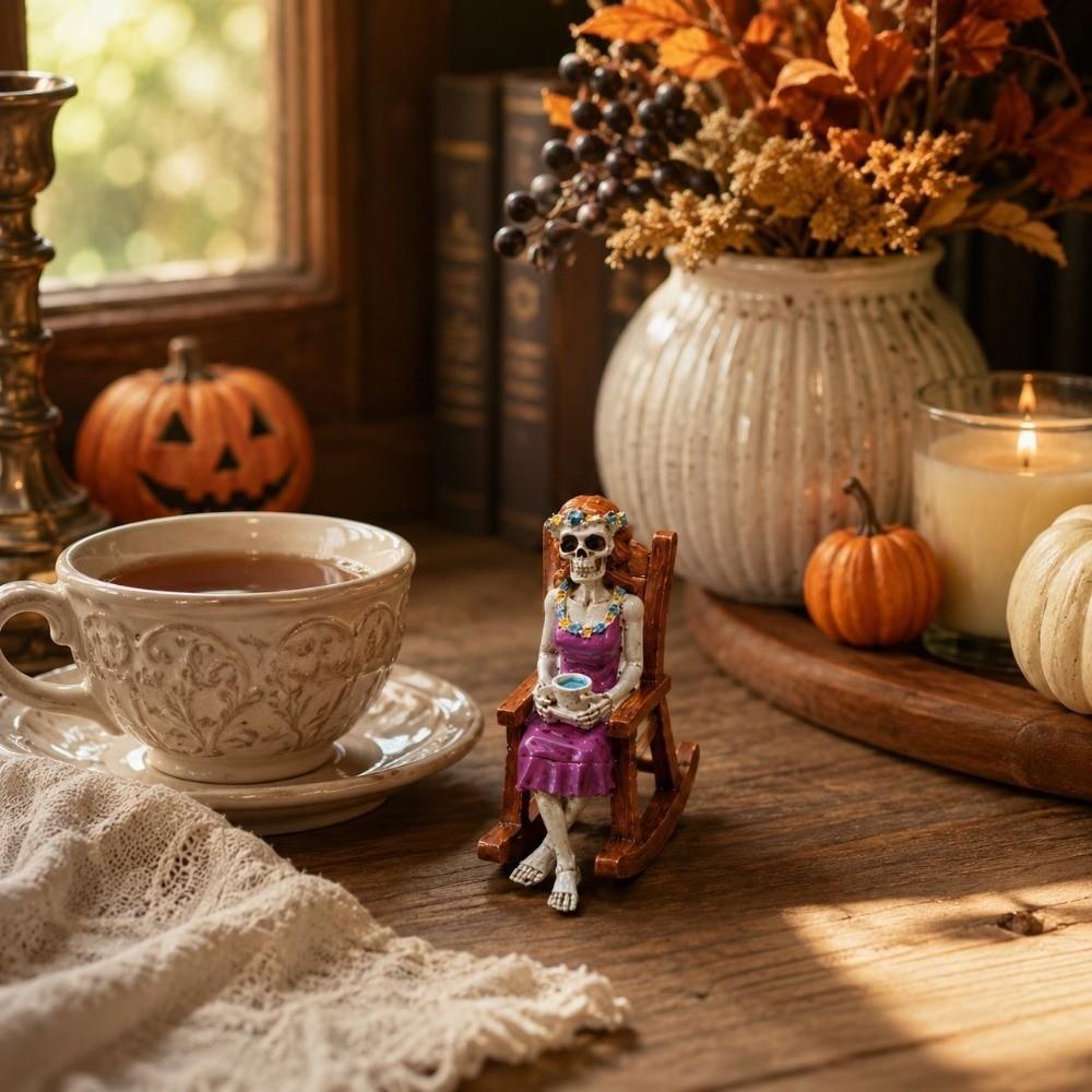 3D Design Skull Rocking Chair Lightweight Resin Skeleton Craft Skeleton Figurine Fairy Garden