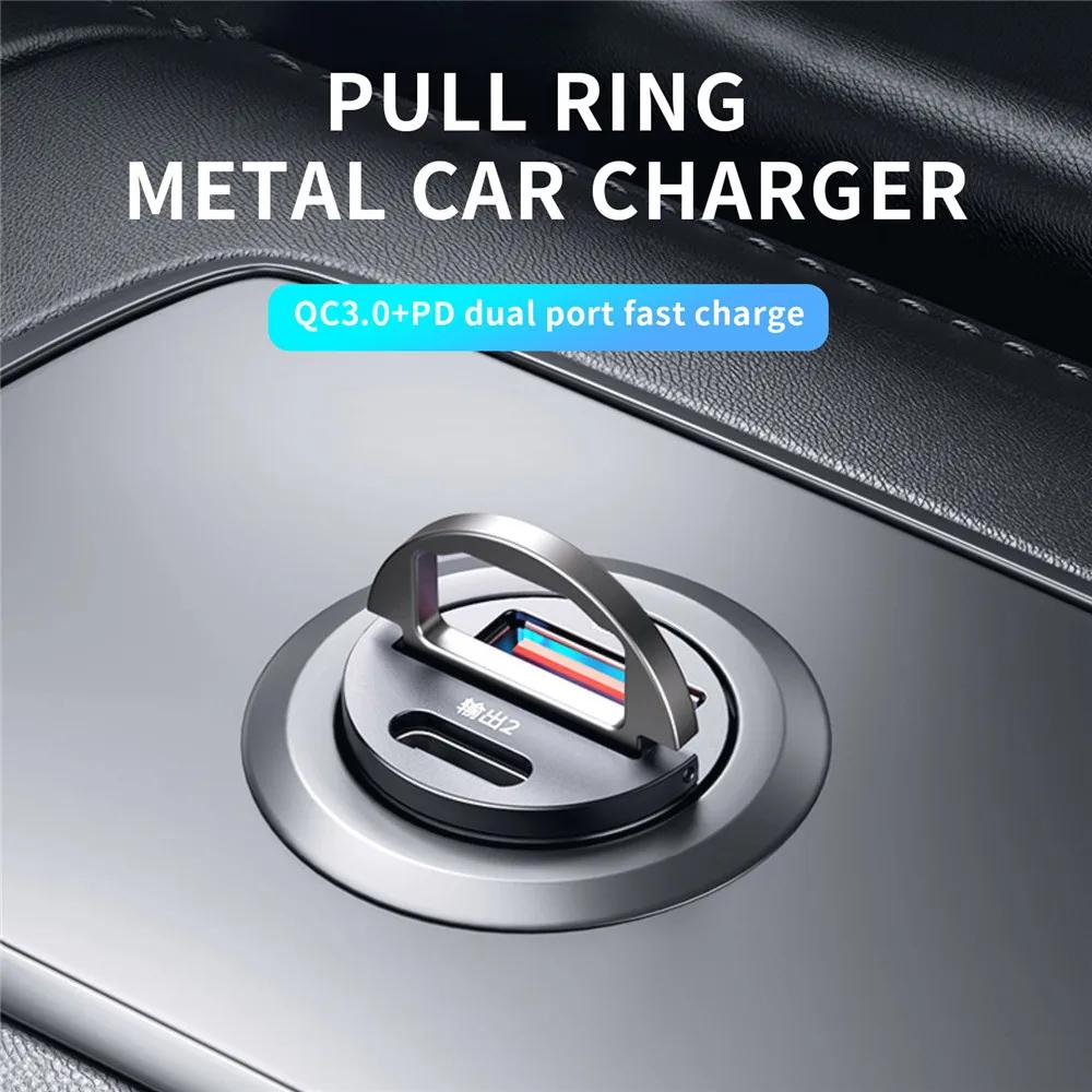 Mini 200W PD QC Pull Ring Быстрая зарядка автомобильное зарядное устройство USB C автомобильное зарядное устройство для телефона адаптер для iPhone 13 12 Xiaomi Samsung Huawei