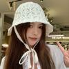 Thin Women Bucket Hat Foldable Design Solid Color Beach Panama Cap Breathable Windproof Rope Outdoor Fisherman Cap