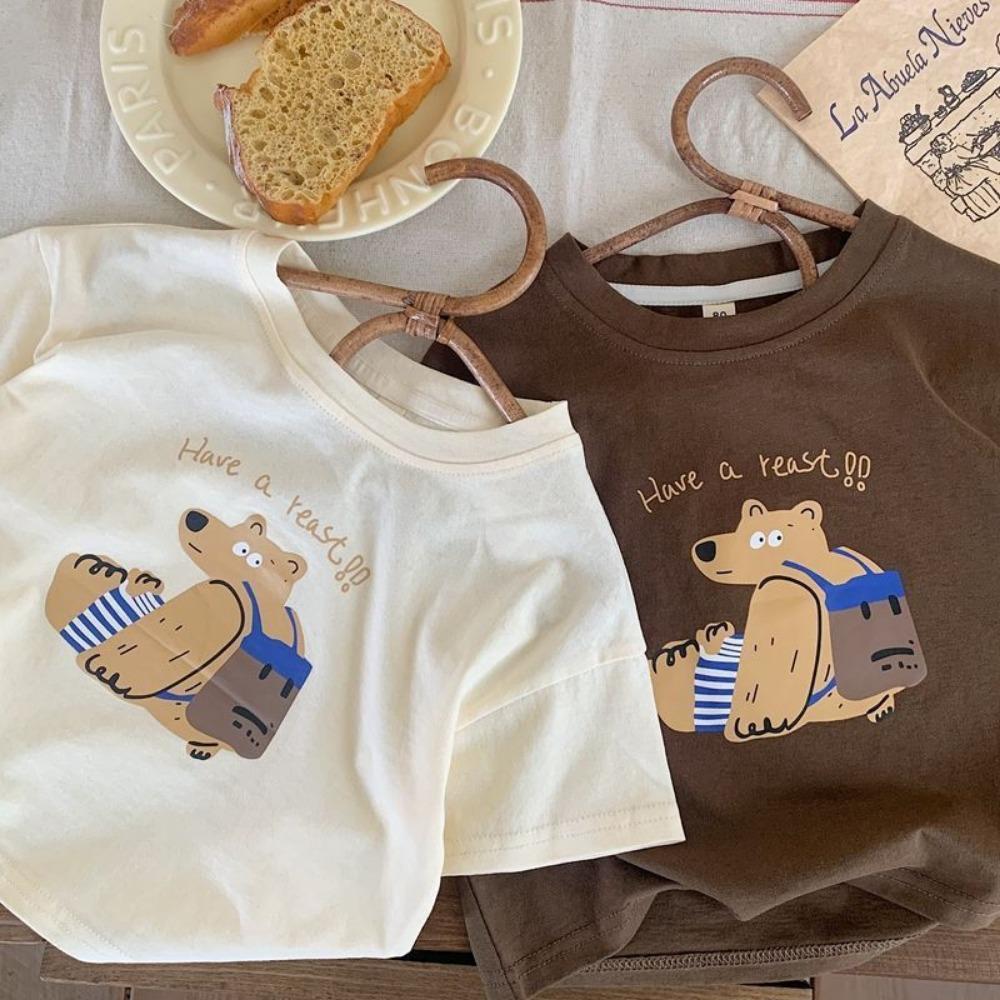 Fashion Casual Kids Short Sleeved Tops Boys T-shirts 2025 New Summer Clothing Loose O-neck Children's T Shirt Printed Bear