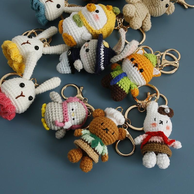 Cartoon Animal Doll Series Crochet Keychain Knitted Rabbit Keychain Cute Bear Keyring For Bag Pendant Custom Accessory