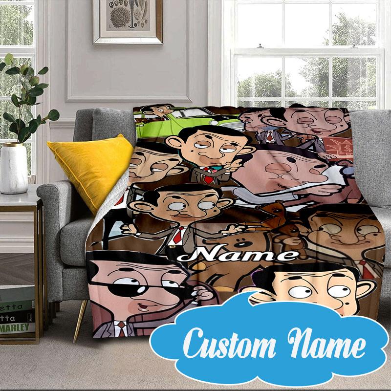 Custom Name Bean's Head Adventure Blanket bed sofa Blanket Flannel Blanket for Camping, Hiking, Picnic Essentials,gift for Fan family