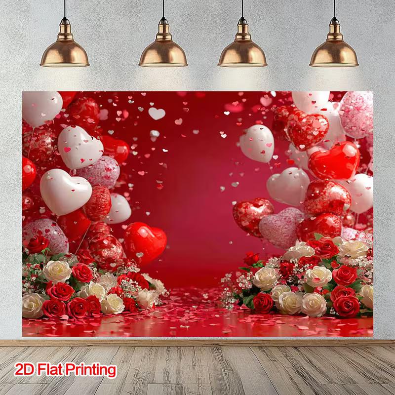 2D Red Love Theme with Heart Balloons and Roses Themed Backdrop