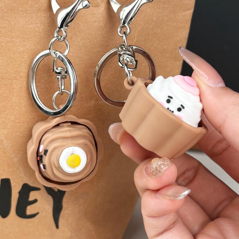 1/2Pcs Mini Cake Button Stress Relief Decompression Food Clicker Keychain Backpack Pendant Creative Gift