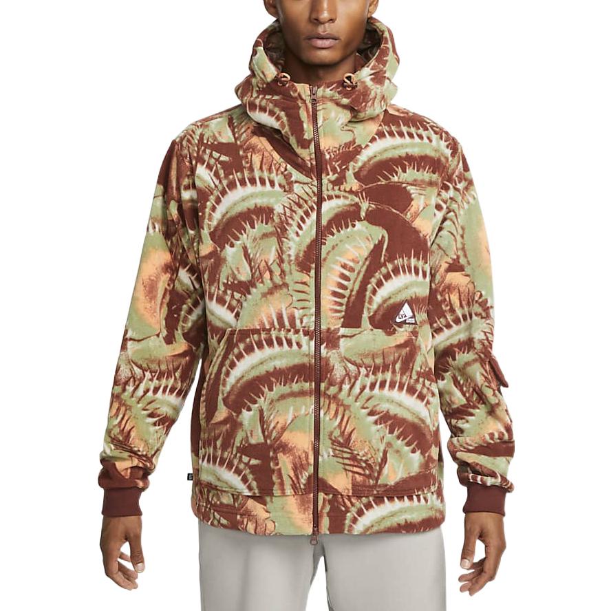 Nike All Over Print Basketball Sports Drawstring Hoodie Jacket Men Jacket Brown DQ6116-217