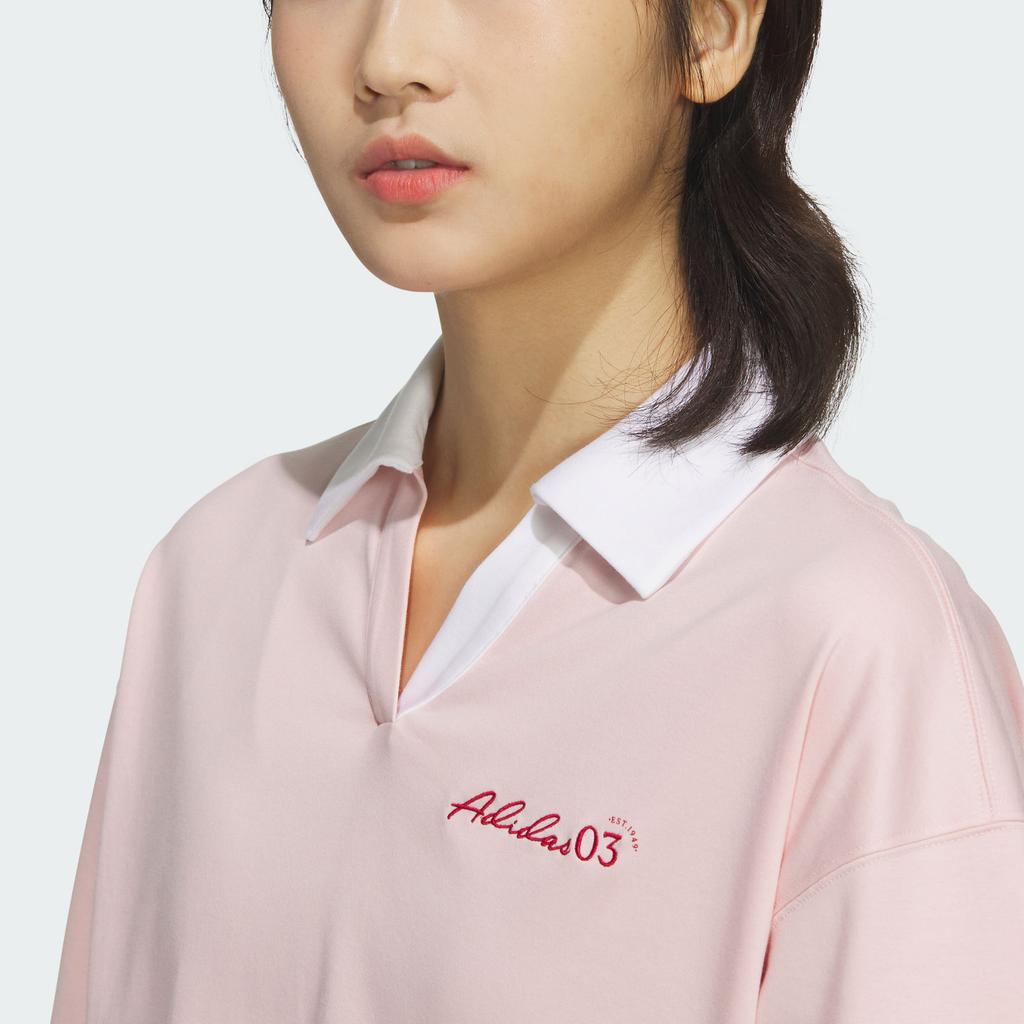 Adidas Verbiage Loose Short Sleeve Polo Shirt Women Tops Light-Pink JZ1584